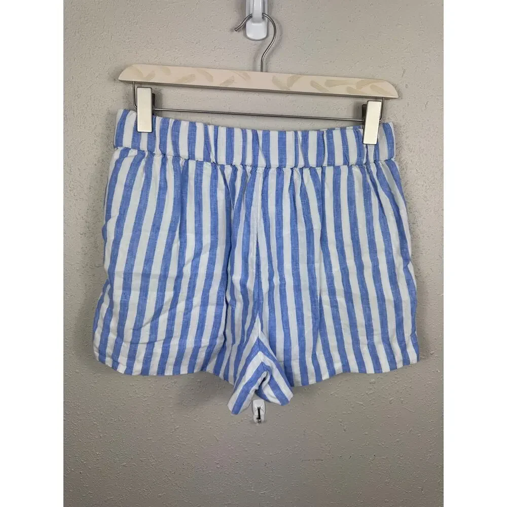 J. Crew Blue and white Striped Shorts 100% Linen Womens Size Medium